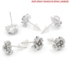 Picture of Brass Ear Post Stud Earrings Findings Flower Silver Tone W/ Loop 17mm( 5/8") x 10mm( 3/8"), Post/ Wire Size: (20 gauge), 10 PCs