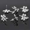 Picture of Brass Ear Post Stud Earrings Findings Leaf Silver Plated W/ Cup Pin 22mm x 15mm( 7/8"x 5/8"), Post/ Wire Size: (20 gauge), 10 PCs                                                                                                                             