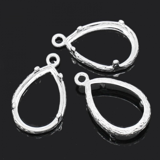 Imagen de Colgantes Bases Camafeo Latón de Gota,Argentado (Apta 14mm x 10mm) 19mm x 12mm-18mm x 12mm, 10 Unidades