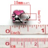 亜鉛合金 ヨーロピアン風 ラージホールチャームビーズ 大穴ビーズ 銀古美 ピンク 人形 花 エナメル 透明 ラインストーン 15mm x 12mm、 穴：約 5mm、 10 個 の画像