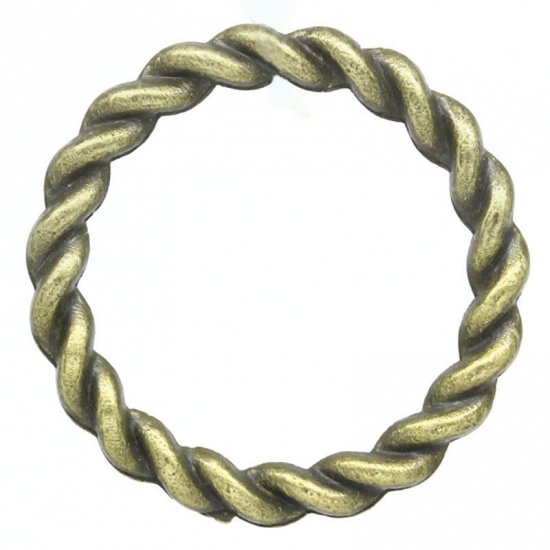 Picture of Zinc Based Alloy Closed Soldered Jump Rings Findings Antique Bronze Spiral Carved 15mm Dia, 50 PCs