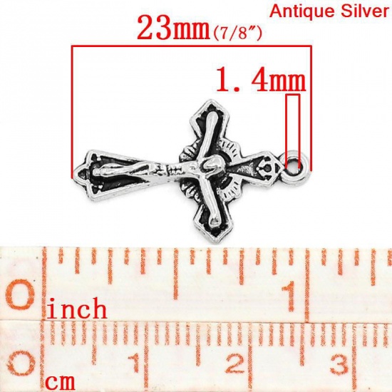 Picture of Charm Pendants Cross Antique Silver Jesus Carved 23x15mm,50PCs