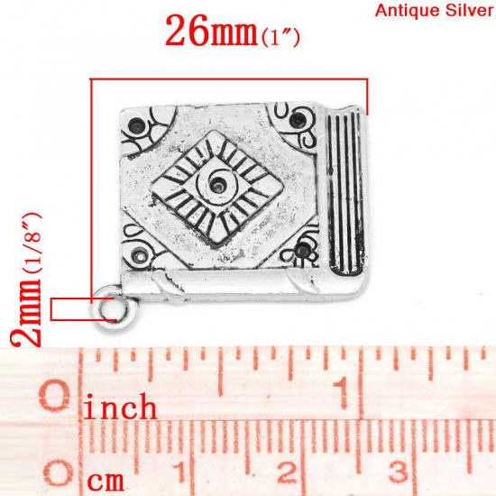 Immagine di Gioielli di graduazione Lega di Zinco Charm Ciondoli Libro Argento Antico Modello Disegno 26.0mm x 22.0mm, 30 Pz