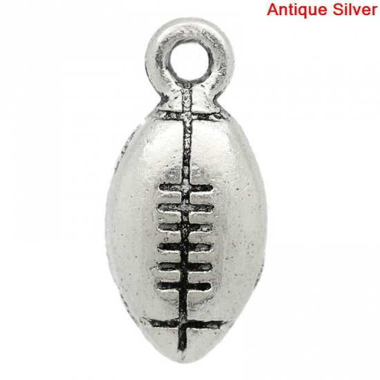 Picture of Zinc Based Alloy Sport Charms Football Antique Silver Color 15mm x 7mm, 200 PCs