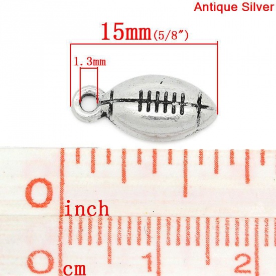 亜鉛合金 スポーツ チャーム ラグビー 銀古美 15mm x 7mm、 200 個 の画像