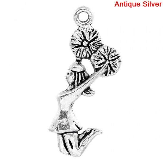 Picture of Zinc Based Alloy Charms Cheerleader Antique Silver 28mm(1 1/8") x 11mm( 3/8"), 50 PCs