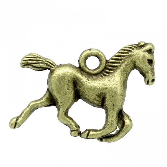 Immagine di Lega di Zinco Charm Ciondoli Cavallo Tono del Bronzo Striscia Disegno 23.0mm x 19.0mm, 50 Pz