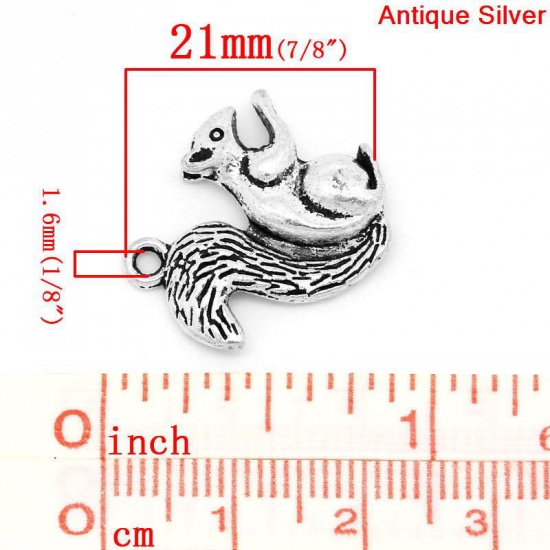 Picture of Zinc Metal Alloy Charm Pendants Squirrel Animal Antique Silver 21mm x 21mm(7/8"x 7/8"), 20 PCs