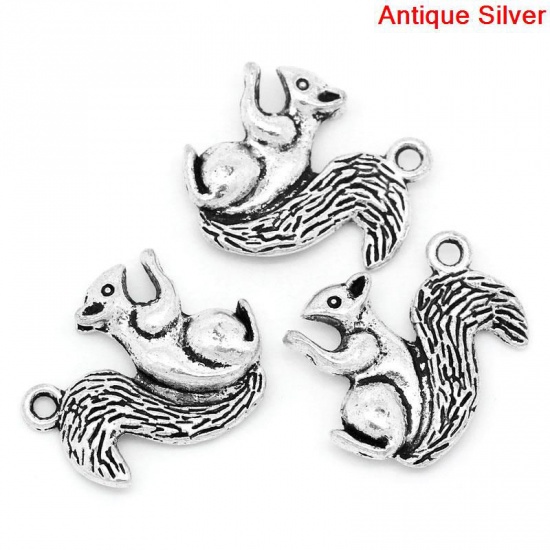 Picture of Zinc Metal Alloy Charm Pendants Squirrel Animal Antique Silver 21mm x 21mm(7/8"x 7/8"), 20 PCs