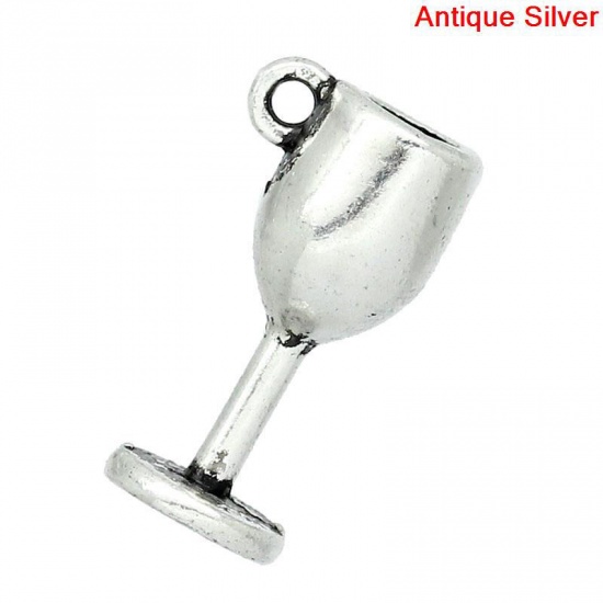 Picture of Zinc Based Alloy Charms Wine Goblet Glass Cup Tableware Antique Silver 16mm x 8mm( 5/8"x 3/8"), 50 PCs