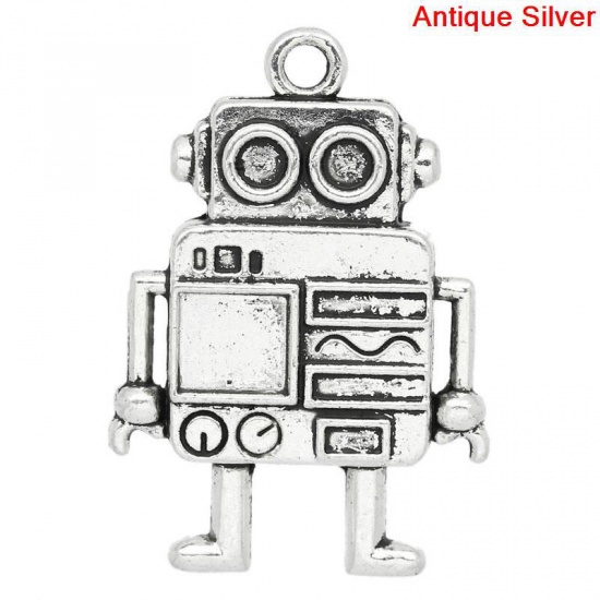 Picture of Charm Pendants Robot Antique Silver 4x2.7cm,10PCs
