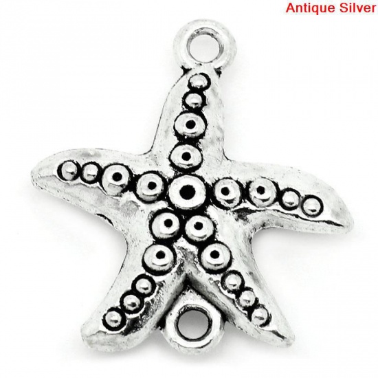 Picture of Ocean Jewelry Zinc Based Alloy Connectors Star Fish Antique Silver 27mm x 25mm, 10 PCs
