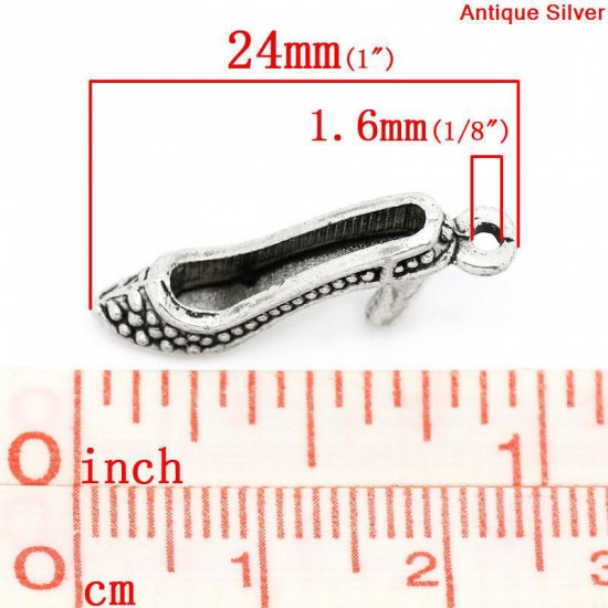 Immagine di Lega di Zinco 3D Charm Ciondoli Scarpe Argento Antico Striscia Disegno 24mm x 11mm, 50 Pz