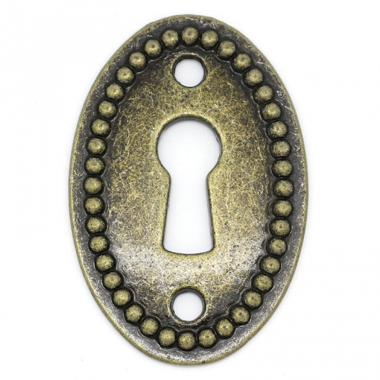 Picture of Connectors Findings Oval Antique Bronze Keyhole Pattern Carved 3.7x2.5cm,10PCs