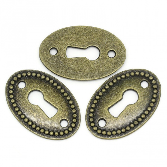 Picture of Connectors Findings Oval Antique Bronze Keyhole Pattern Carved 3.7x2.5cm,10PCs