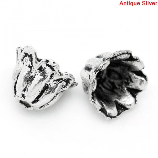 Image de Coupelles en Alliage de Zinc Forme Fleur Argent vieilli 7mm x 5mm, à Perles de Diamètre: 8mm-12mm, 100 Pièces