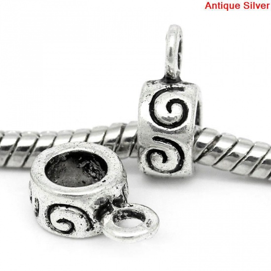 Image de Bélières pour Européen Bracelet Alliage de Zinc Forme Rond Argent vieilli Spiral, 12mm x 8mm, 100 Pièces