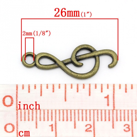 Immagine di Lega di Ferro Charm Ciondoli Nota Musicale Tono del Bronzo Nulla Disegno 26.0mm x 9.0mm, 50 Pz