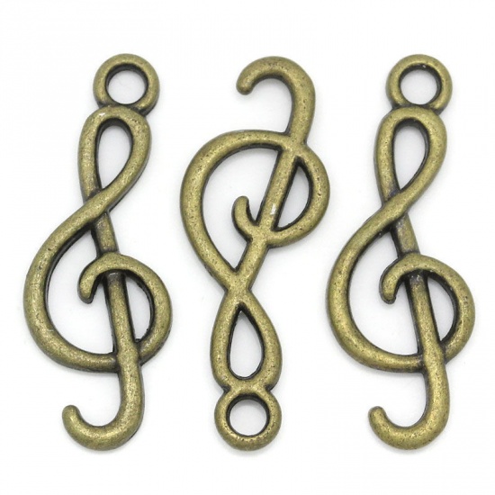 Immagine di Lega di Ferro Charm Ciondoli Nota Musicale Tono del Bronzo Nulla Disegno 26.0mm x 9.0mm, 50 Pz