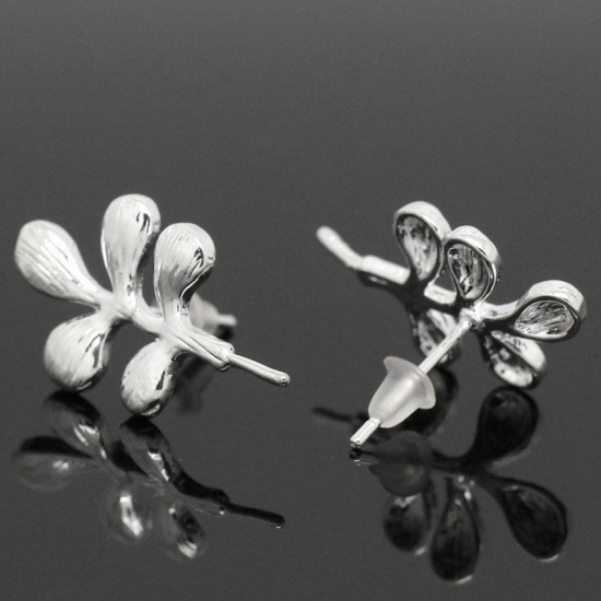 Bild von Messing Ohrstecker Ohrringe Einzelteil Blätter Versilbert 22mm x 15mm, Drahtstärke: (20 gauge), 10 Stück                                                                                                                                                      