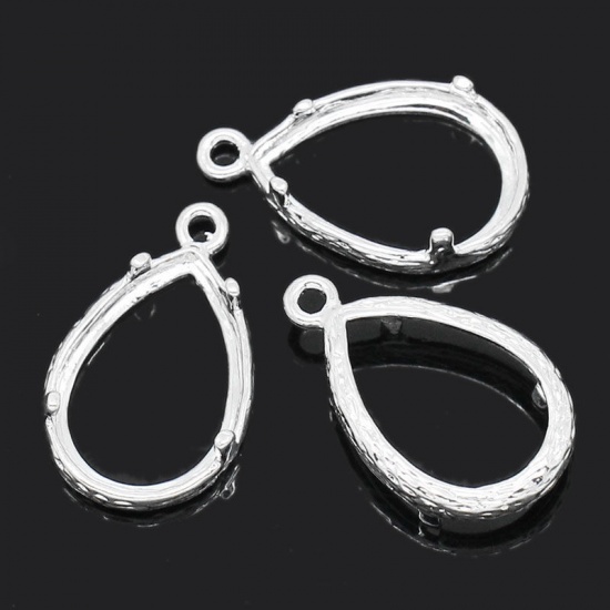 Imagen de Colgantes Bases Camafeo Latón de Gota,Argentado (Apta 14mm x 10mm) 19mm x 12mm-18mm x 12mm, 10 Unidades