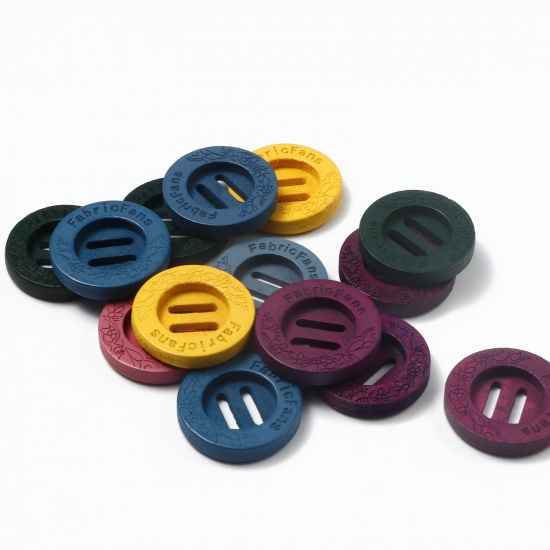 Picture of Wood Sewing Buttons Scrapbooking Two Holes Round At Random Message " FabricFans " 23mm( 7/8") Dia, 20 PCs