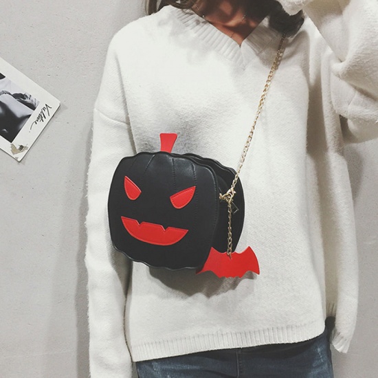 Picture of Brown Cute Women Halloween Pumpkin Shaped PU Leather Shoulder Bags