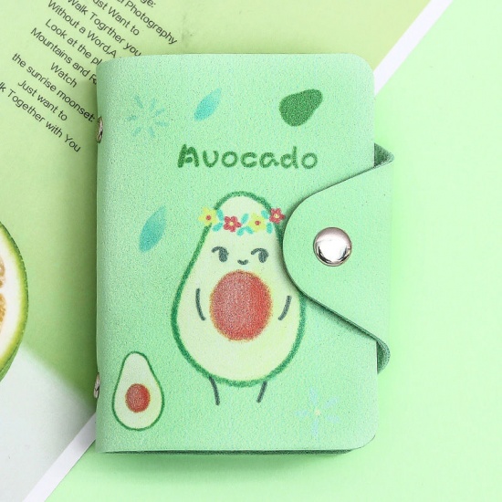 Immagine di Verde - 6 # Cute Fruit Avocado Peach Milk Drinks Porta carte PU Portafoglio Porta monete