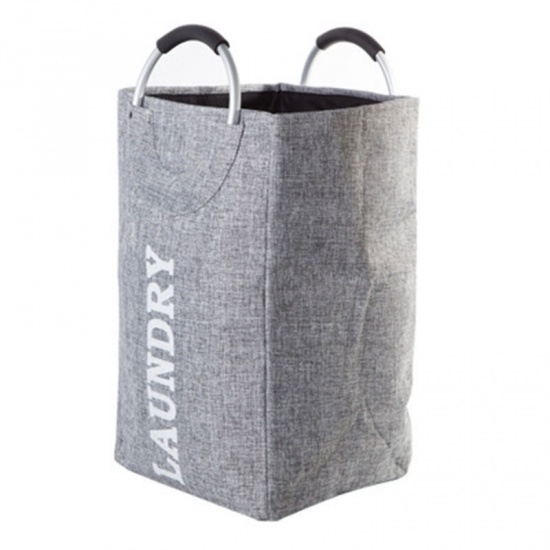 Picture of Polyester Clothes Laundry Basket Bag Gray Foldable 58cm x 34cm, 1 Piece