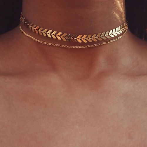 Picture of Boho Chic Double Layers Choker Necklace Gold Plated Slope 34cm(13 3/8") long, 1 Piece