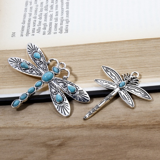 Picture of Zinc Based Alloy Boho Chic Pendants Dragonfly Animal Imitation Turquoise