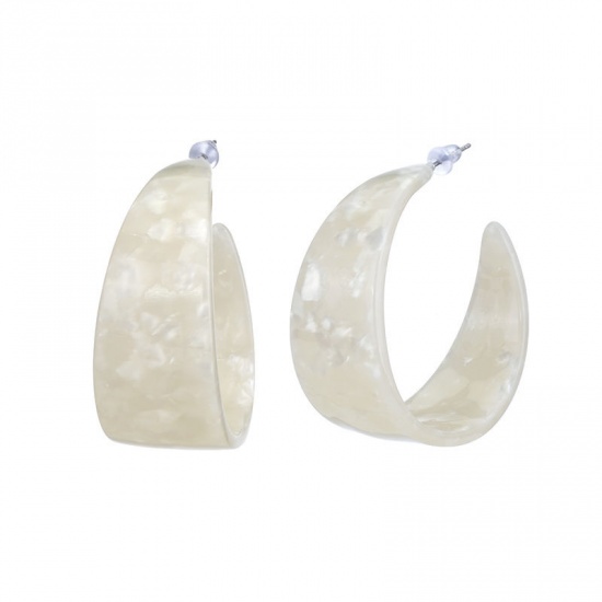 Picture of Acetic Acid Resin Acetimar Marble Hoop Earrings Multicolor 4.6cm(1 6/8") x 2cm( 6/8"), 1 Pair