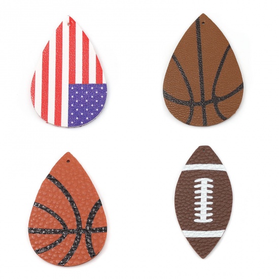 Picture of PU Leather Sport Pendants Drop Brown Basketball 5.7cm x 3.7cm, 5 PCs