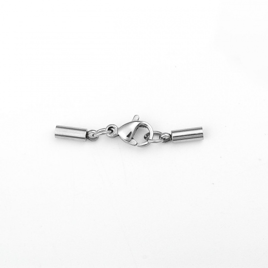 Picture of 304 Stainless Steel Cord End Cap Clasps Cylinder Silver Tone (Fits 1.5mm Cord) 28mm x 6mm, 1 Piece