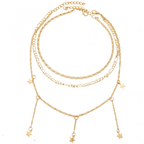 Immagine di Multistrato Collana Oro Placcato Stella a Cinque Punte Love lunghezza: 52cm, 1 Pz