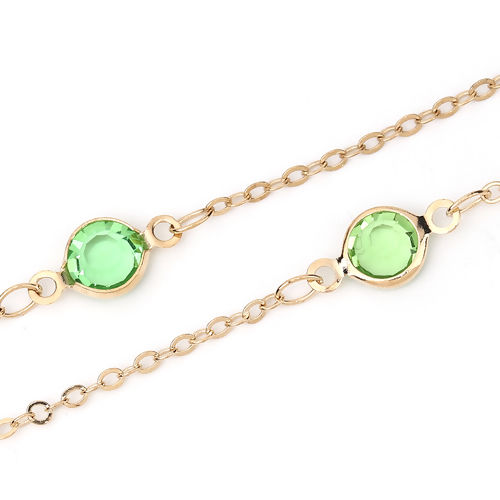 Picture of Acrylic & Brass Link Cable Chain Findings Round Gold Plated Green 2.2x1.8mm( 1/8" x 1/8"), 1 M                                                                                                                                                                