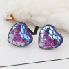 Picture of 304 Stainless Steel & Resin Mermaid Fish/ Dragon Scale Ear Post Stud Earrings Silver Tone Purple Heart AB Color 13mm( 4/8") x 13mm( 4/8"), Post/ Wire Size: (20 gauge), 1 Pair”