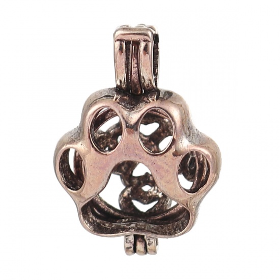 Imagen de Cobre Locket de Perlas Colgantes Pata de Perro Tono de Plata Puede Abrir (Apta Cuenta: 8mm) 21mm x 15mm, 2 Unidades