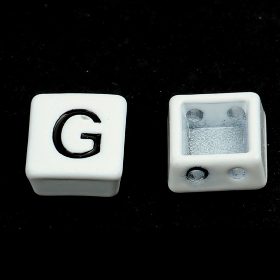 Immagine di Lega di Zinco Perline Quadrato Nero & Bianco Lettera Maiuscola Scolpisce Lettere " Z " Smalto Circa 8mm x 8mm, Foro:Circa 1.1mm, 10 Pz