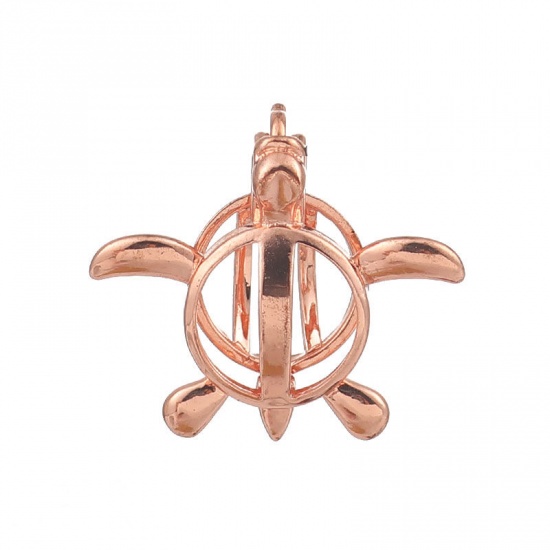 Imagen de Cobre Locket de Perlas Colgantes Tortuga Marina Chapado en Oro Puede Abrir (Apta Cuenta: 8mm) 25mm x 22mm, 2 Unidades