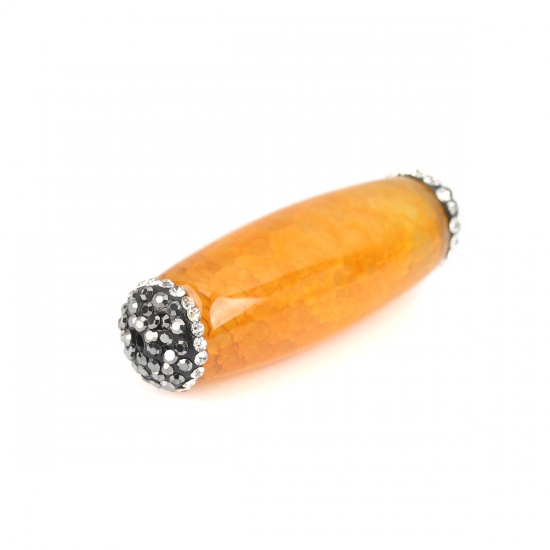 Immagine di (Grado A) Agata ( Naturale ) Perline Cilindrico Giallo Marrone Nero & Trasparente Strass Come 4.8cm x 1.3cm, Foro: Circa 1.6mm, 1 Pz