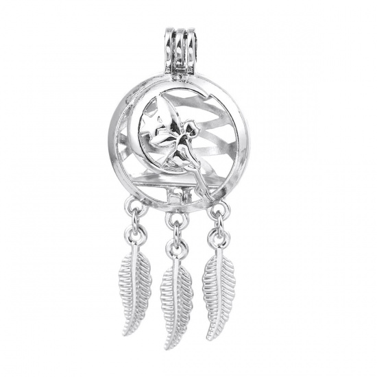Bild von Zinklegierung Wunsch Perlenkäfig Schmuck Anhänger Hundetatze Traumfänger Silberfarbe Zum Öffnen (Für Perlengröße: 8mm) 55mm x 23mm, 2 Stück