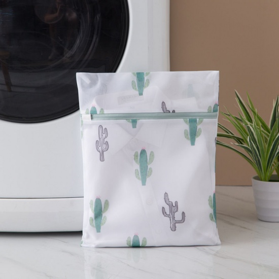Picture of Polyester Laundry Bag White & Green Cactus 60cm x 60cm - 16cm x 16cm, 1 Set ( 6 PCs/Set)
