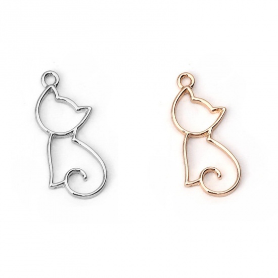 Picture of Zinc Based Alloy Charms Cat Animal Gold Plated 26mm(1") x 12mm( 4/8"), 10 PCs
