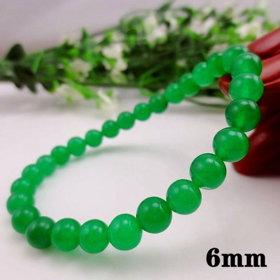 Picture of Natural Chalcedony Elastic Dainty Bracelets Delicate Bracelets Beaded Bracelet Green Round 22cm(8 5/8") long, 1 Piece
