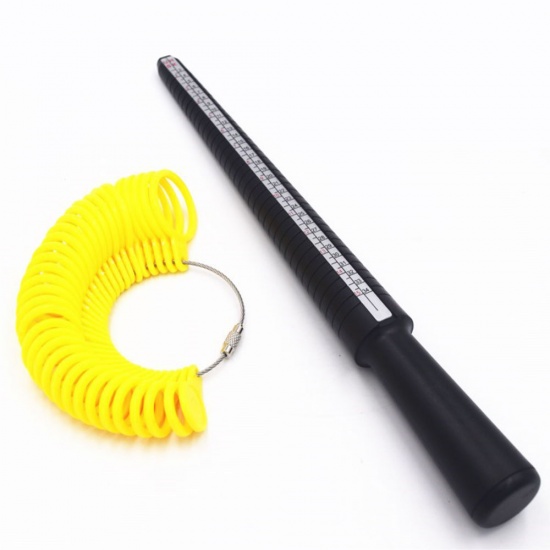 Изображение ABS Пластик Кольцевой измерительный инструмент, Черный Желтый 26см x 2.3см, Размер HK 1 - 33, 1 Комплект
