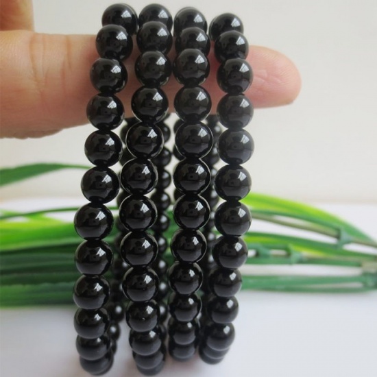 Picture of Natural Black Onyx Agate Elastic Bracelets Black Round 21.5cm(8 4/8") long, 1 Piece