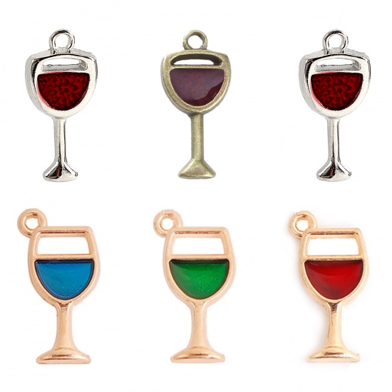 Picture of Zinc Based Alloy Charms Wine Glass Gold Plated Red Enamel 19mm( 6/8") x 9mm( 3/8"), 20 PCs