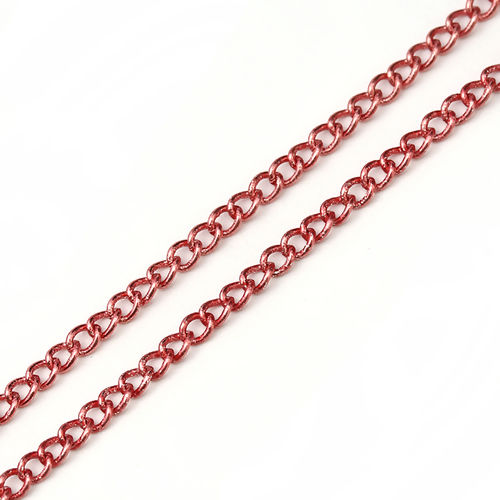 Изображение Iron Based Alloy Soldered Link Curb Chain Findings Dark Pink 2.4x1.7mm( 1/8" x 1/8"), 10 Yards