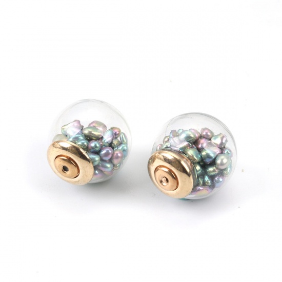 Picture of Glass Ear Nuts Post Stopper Earring Findings Ball Gold Plated Green AB Color Sequins 16mm, 10 PCs